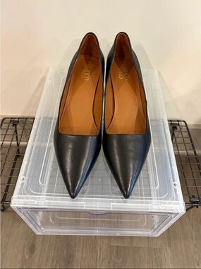 Franco Sarto Black Pointed Leather Kitten Heel Pumps